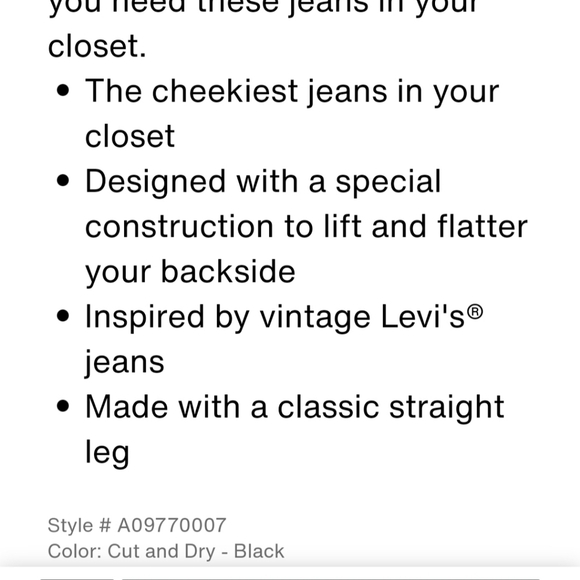 Levi's A09770007 Wedgie Straight Black Jeans NWT - Picture 4 of 13